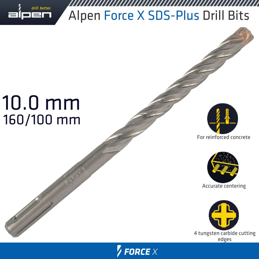 alpen-force-x-10.0-x160/100--sds-plus-drill-bit-x4-cutting-edges---bulk-alp763010-1