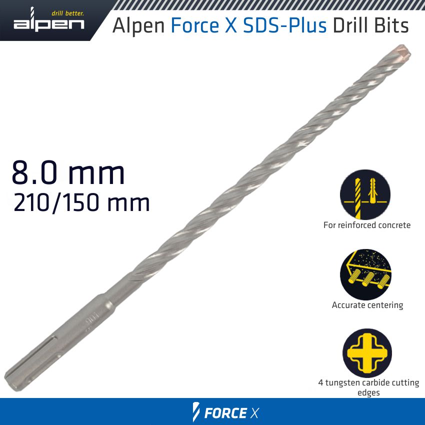 alpen-force-x-8.0-x-210/150-sds-plus-drill-bit-x4-cutting-edges---bulk-alp764008-1