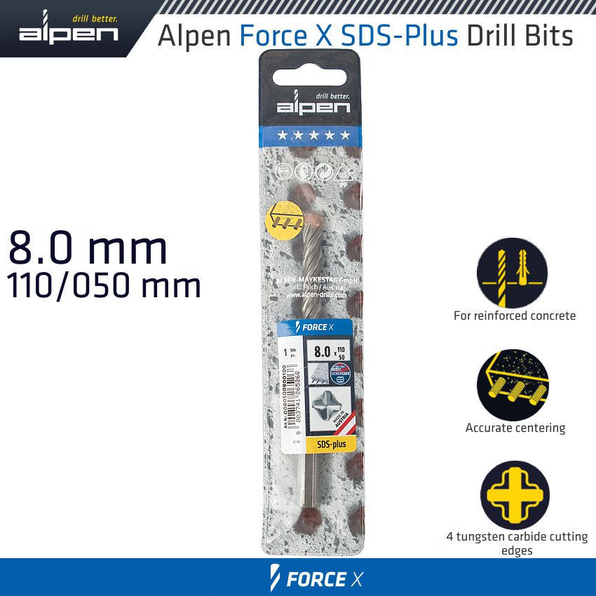 alpen-force-x-8.0-x-110/050-sds-plus-drill-bit-x4-cutting-edges-alp805008-1