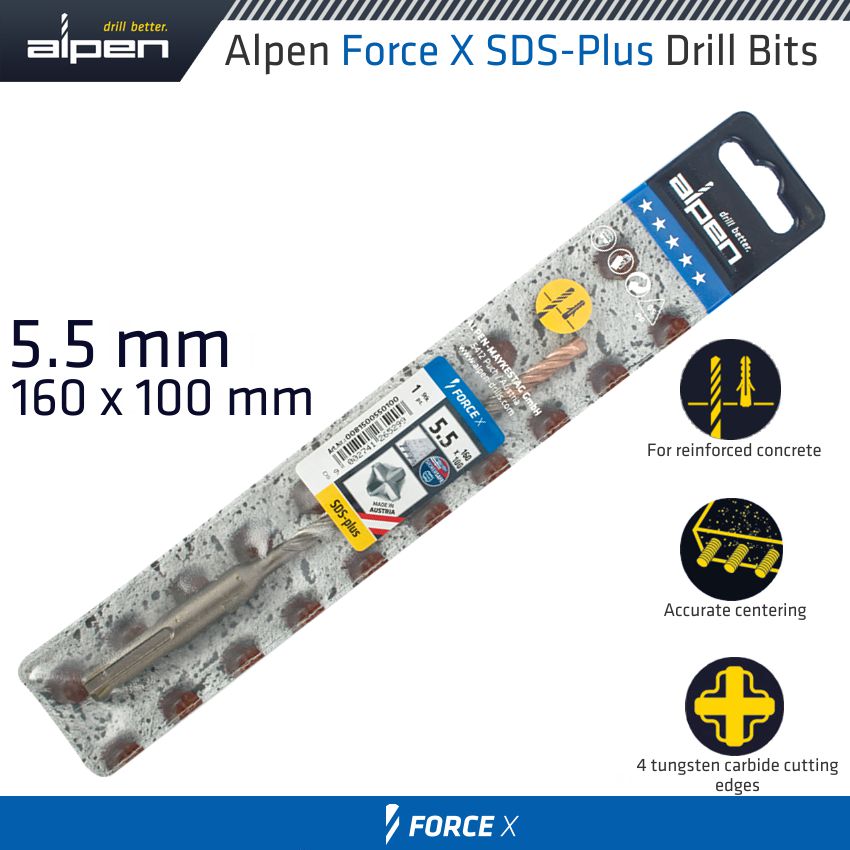 alpen-force-x-5.5-x-160/100-sds-plus-drill-bit-x4-cutting-edges-alp8150055-1