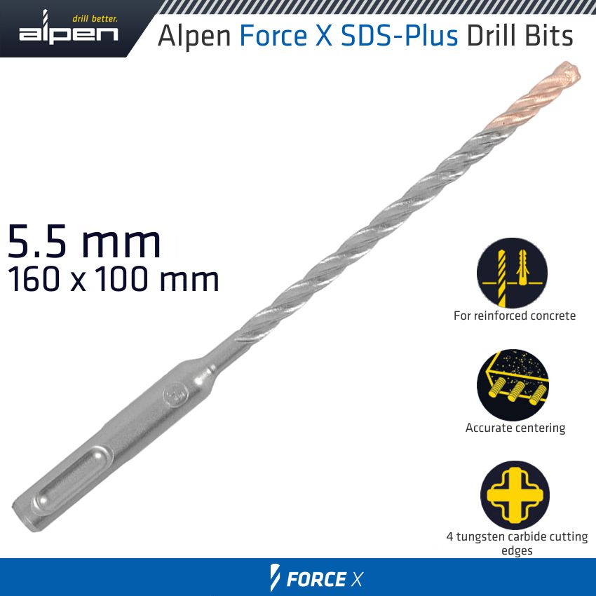 alpen-force-x-5.5-x-160/100-sds-plus-drill-bit-x4-cutting-edges-alp8150055-3