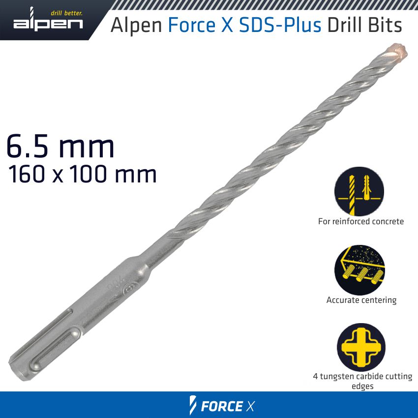 alpen-force-x-6.5-x-160/100-sds-plus-drill-bit-x4-cutting-edges-alp8150065-2