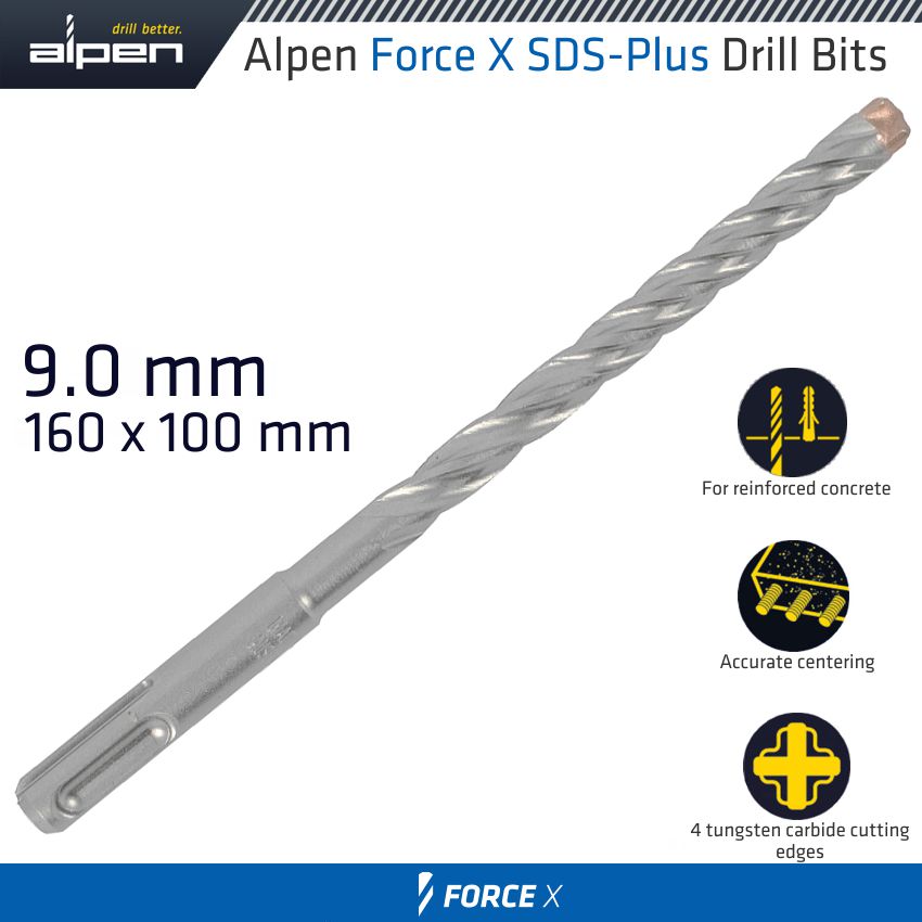 alpen-force-x-9.0-x-160/100-sds-plus-drill-bit-x4-cutting-edges-alp815009-2