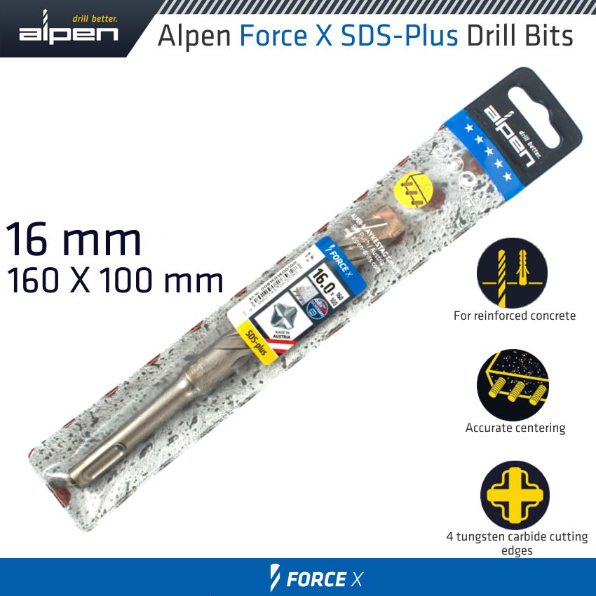 alpen-force-x-16.0-x160/100--sds-plus-drill-bit-x4-cutting-edges-alp815016-2