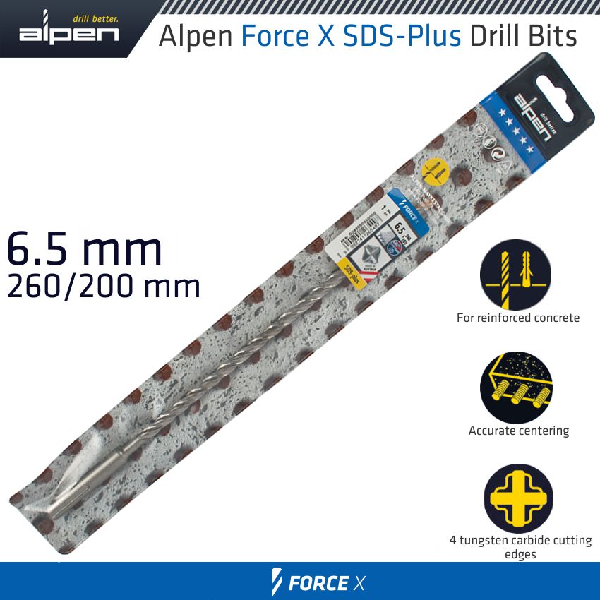 alpen-force-x-6.5-x-260/200-sds-plus-drill-bit-x4-cutting-edges-alp8350065-3