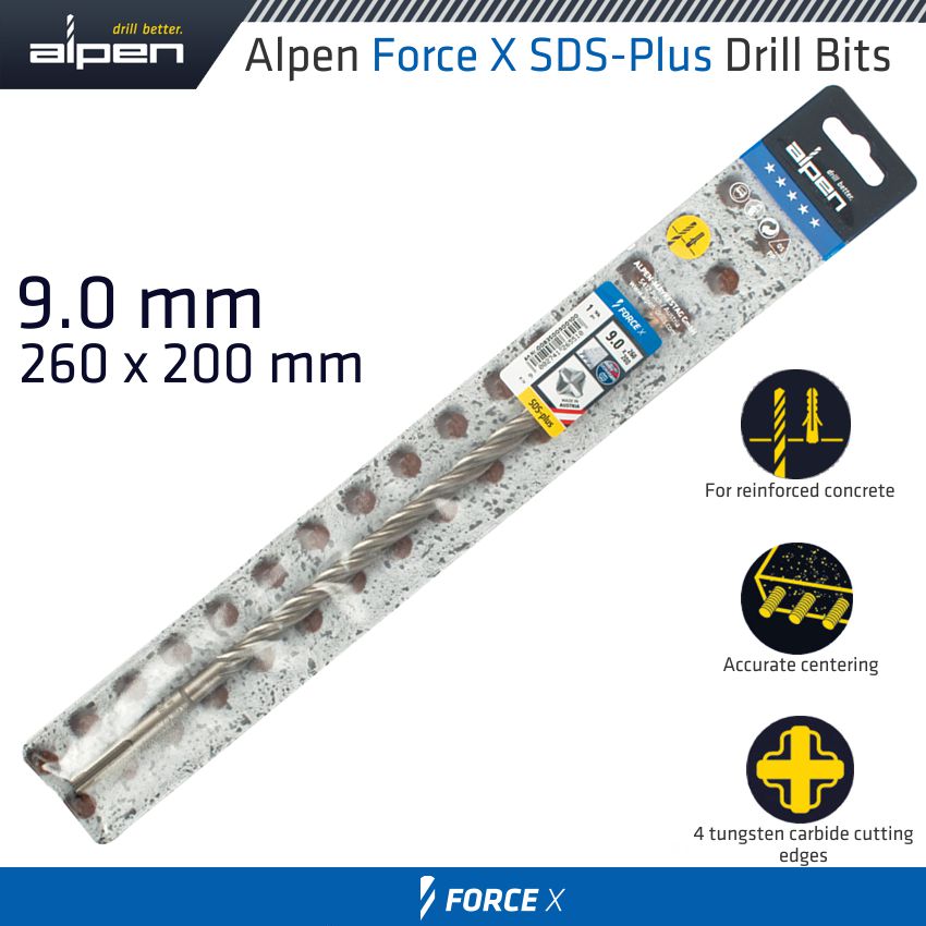 alpen-force-x-9.0-x-260/200-sds-plus-drill-bit-x4-cutting-edges-alp835009-3