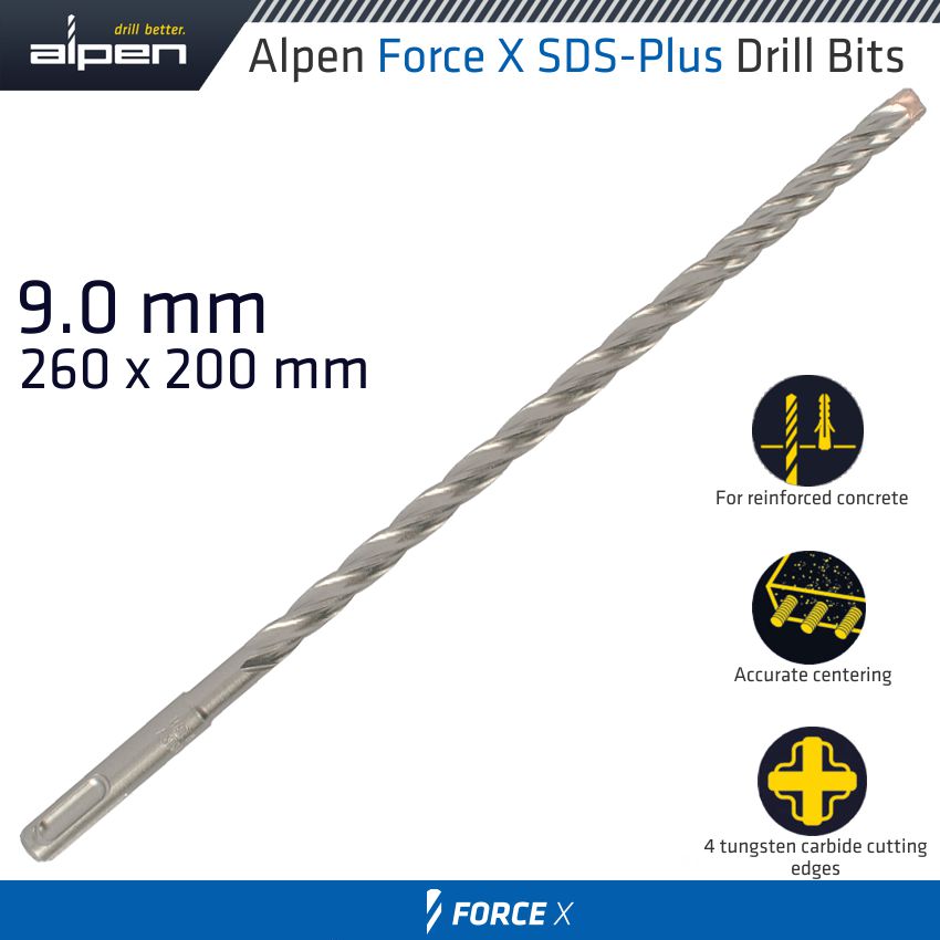 alpen-force-x-9.0-x-260/200-sds-plus-drill-bit-x4-cutting-edges-alp835009-2