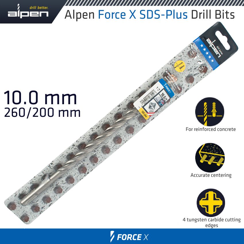 alpen-force-x-10.0-x-260/200--sds-plus-drill-bit-x4-cutting-edges-alp835010-3