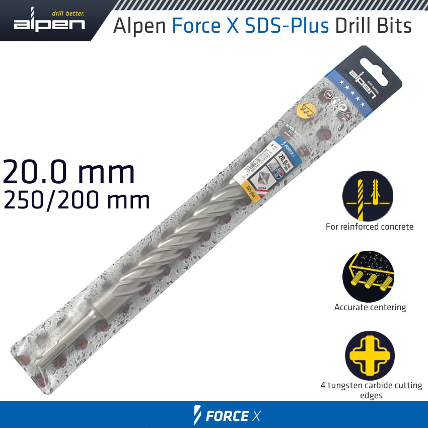 alpen-force-x-20.0-x-250/200--sds-plus-drill-bit-x4-cutting-edges-alp835020-1