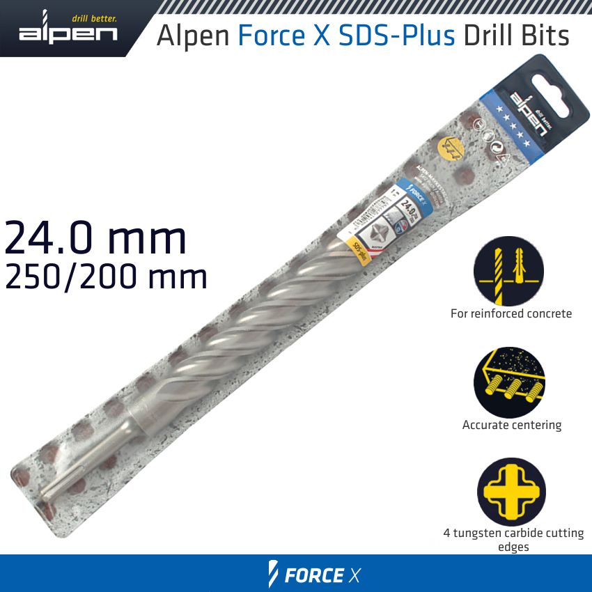 alpen-force-x-24.0-x-250/200--sds-plus-drill-bit-x4-cutting-edges-alp835024-2