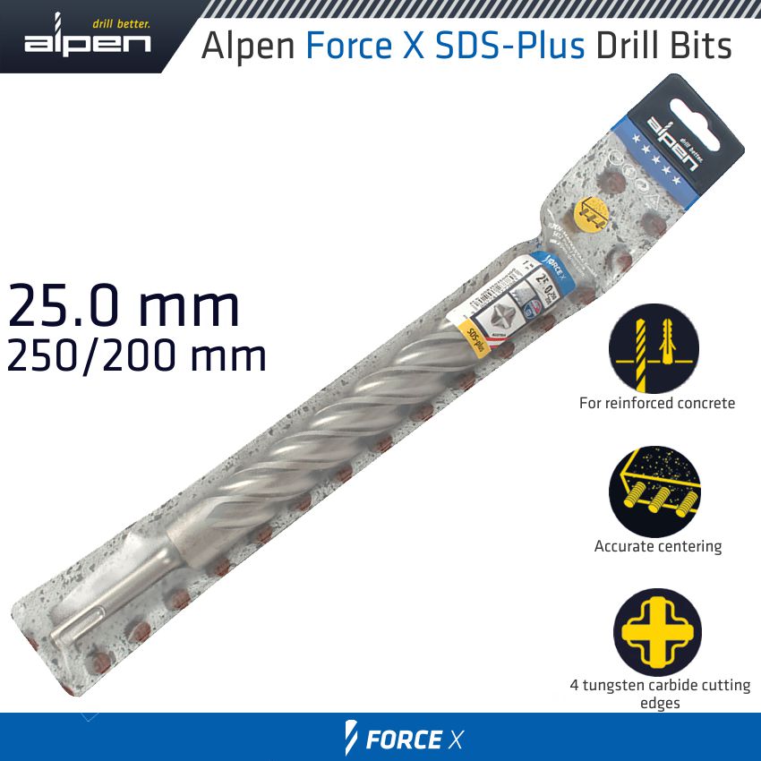 alpen-force-x-25.0-x-250/200--sds-plus-drill-bit-x4-cutting-edges-alp835025-1