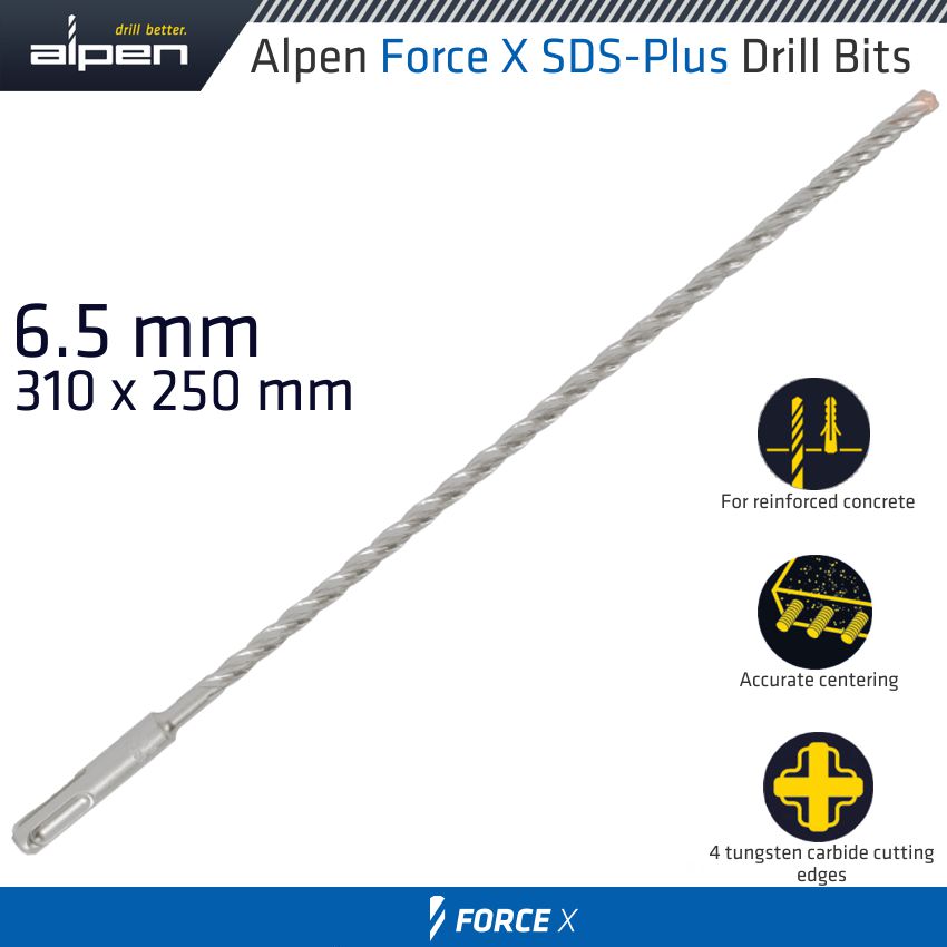 alpen-force-x-6.5-x-310/250-sds-plus-drill-bit-x4-cutting-edges-alp8450065-2