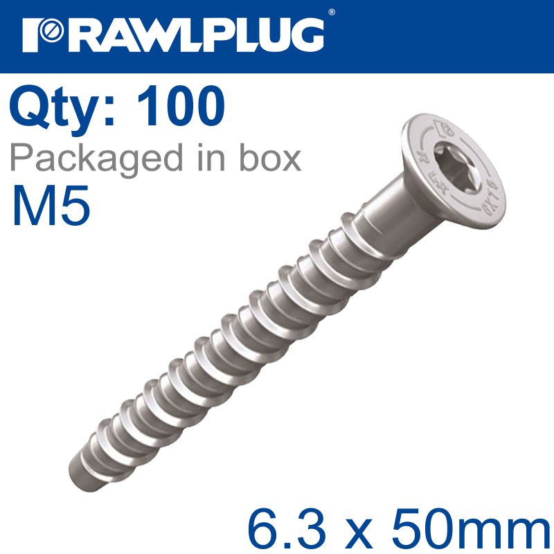 rawlplug-concrete-screwbolt-m5-6.3x50mm-csk-zinc-fl-x100-box-raw-r-lx-05x050-cs-zf-1