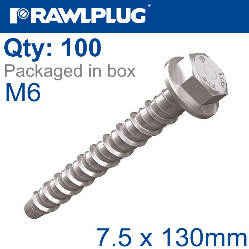 rawlplug-concrete-screwbolt-m6-7.5x130mm-hex-flange-zinc-fl-x100-box-raw-r-lx-06x130-hf-zf-1