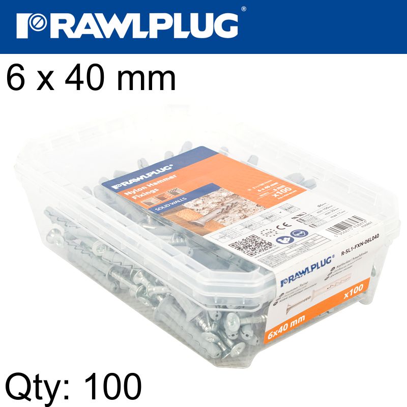 rawlplug-nyl-nail-in-fixing-6-x-40mm-csk-100-psc-per-tub-raw-r-sl1-fx-n06l040-2